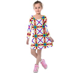 Rainbow Pattern Kids  Long Sleeve Velvet Dress