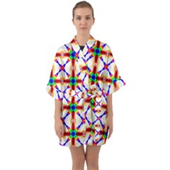 Rainbow Pattern Half Sleeve Satin Kimono 