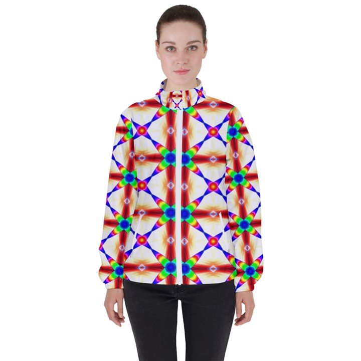 Rainbow Pattern Women s High Neck Windbreaker