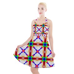 Rainbow Pattern Halter Party Swing Dress 