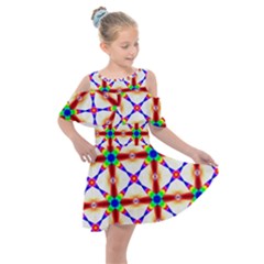 Rainbow Pattern Kids  Shoulder Cutout Chiffon Dress