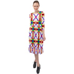 Rainbow Pattern Ruffle End Midi Chiffon Dress