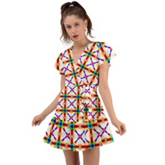 Rainbow Pattern Flutter Sleeve Wrap Dress