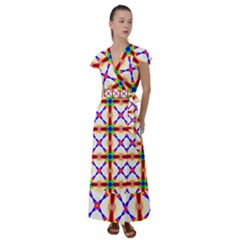 Rainbow Pattern Flutter Sleeve Maxi Dress