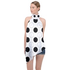 Background Dot Pattern Halter Asymmetric Satin Top