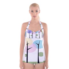 Forest Trees Nature Plants Boyleg Halter Swimsuit 