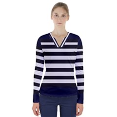 Bandes Noir/bleu Marine V-neck Long Sleeve Top by kcreatif