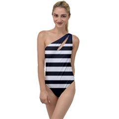 Bandes Noir/bleu Marine To One Side Swimsuit by kcreatif