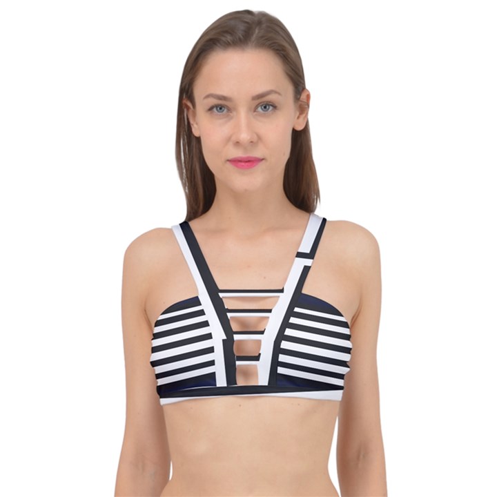 Bandes Noir/Bleu Marine Cage Up Bikini Top