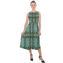 Rainforest Vines And Fantasy Flowers Midi Tie-back Chiffon Dress by pepitasart