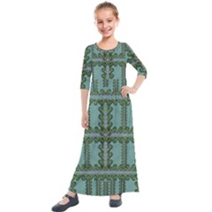 Rainforest Vines And Fantasy Flowers Kids  Quarter Sleeve Maxi Dress by pepitasart