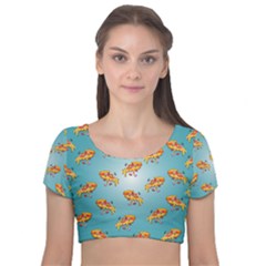 Pizza Love Velvet Short Sleeve Crop Top  by designsbymallika