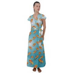 Pizza Love Flutter Sleeve Maxi Dress