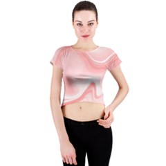 Pink Marble Print Crew Neck Crop Top by designsbymallika