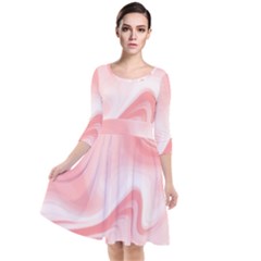 Pink Marble Print Quarter Sleeve Waist Band Dress