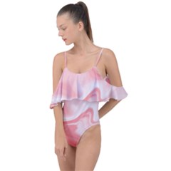 Pink Marble Print Drape Piece Swimsuit