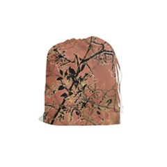 Floral Grungy Style Artwork Drawstring Pouch (medium) by dflcprintsclothing