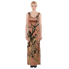 Floral Grungy Style Artwork Thigh Split Maxi Dress