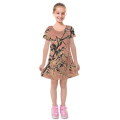 Floral Grungy Style Artwork Kids  Short Sleeve Velvet Dress