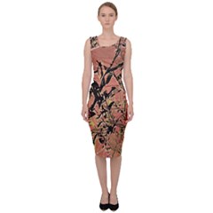 Floral Grungy Style Artwork Sleeveless Pencil Dress