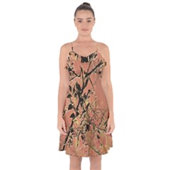 Floral Grungy Style Artwork Ruffle Detail Chiffon Dress