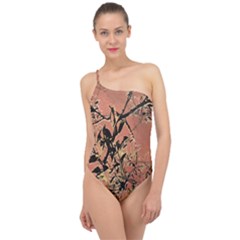 Floral Grungy Style Artwork Classic One Shoulder Swimsuit