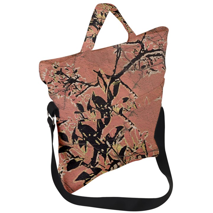 Floral Grungy Style Artwork Fold Over Handle Tote Bag