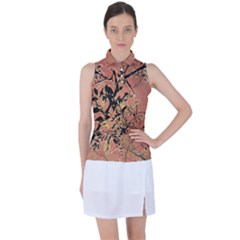 Floral Grungy Style Artwork Women’s Sleeveless Polo Tee