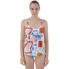 1 (1) Twist Front Tankini Set