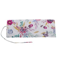 Pink Floral Print Roll Up Canvas Pencil Holder (s) by designsbymallika