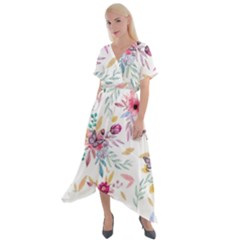 Pink Floral Print Cross Front Sharkbite Hem Maxi Dress