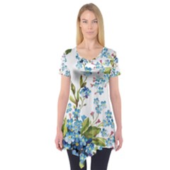 BLUE FLORAL PRINT Short Sleeve Tunic 