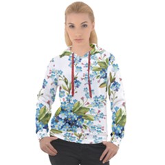 Blue Floral Print Women s Overhead Hoodie by designsbymallika