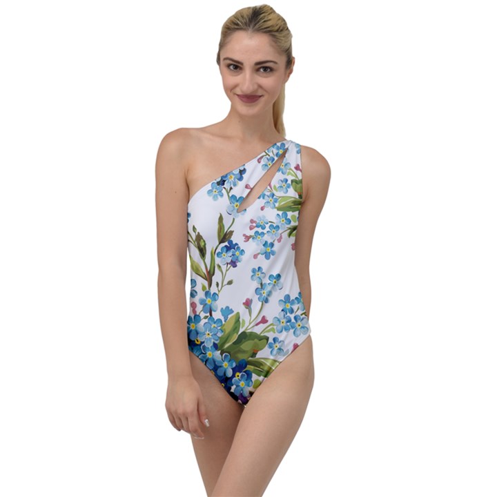 BLUE FLORAL PRINT To One Side Swimsuit