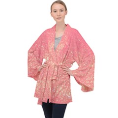 Pink Glitter Print Long Sleeve Velvet Kimono  by designsbymallika