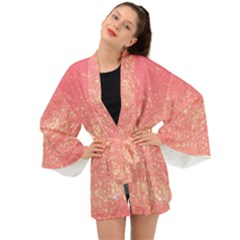 Pink Glitter Print Long Sleeve Kimono