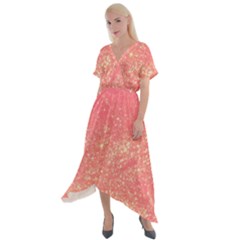 Pink Glitter Print Cross Front Sharkbite Hem Maxi Dress