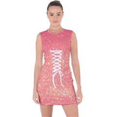 Pink Glitter Print Lace Up Front Bodycon Dress