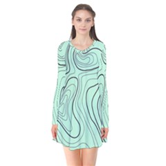 Green Lines Pattern Long Sleeve V-neck Flare Dress by designsbymallika