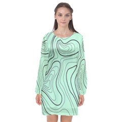 Green Lines Pattern Long Sleeve Chiffon Shift Dress  by designsbymallika