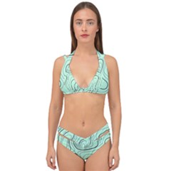 Green Lines Pattern Double Strap Halter Bikini Set by designsbymallika