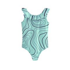 Green Lines Pattern Kids  Frill Swimsuit by designsbymallika