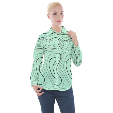 Green Lines Pattern Women s Long Sleeve Pocket Shirt by designsbymallika