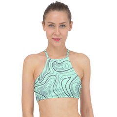 Green Lines Pattern Racer Front Bikini Top