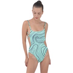 Green Lines Pattern Tie Strap One Piece Swimsuit