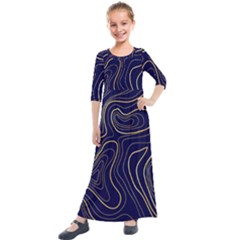 Golden Lines Pattern Kids  Quarter Sleeve Maxi Dress by designsbymallika