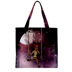 Little Fairy On A Swing With Dragonfly In The Night Zipper Grocery Tote Bag