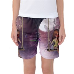 Little Fairy On A Swing With Dragonfly In The Night Women s Basketball Shorts by FantasyWorld7