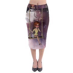 Little Fairy On A Swing With Dragonfly In The Night Midi Pencil Skirt by FantasyWorld7