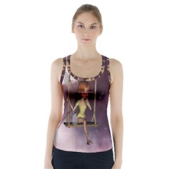 Little Fairy On A Swing With Dragonfly In The Night Racer Back Sports Top by FantasyWorld7